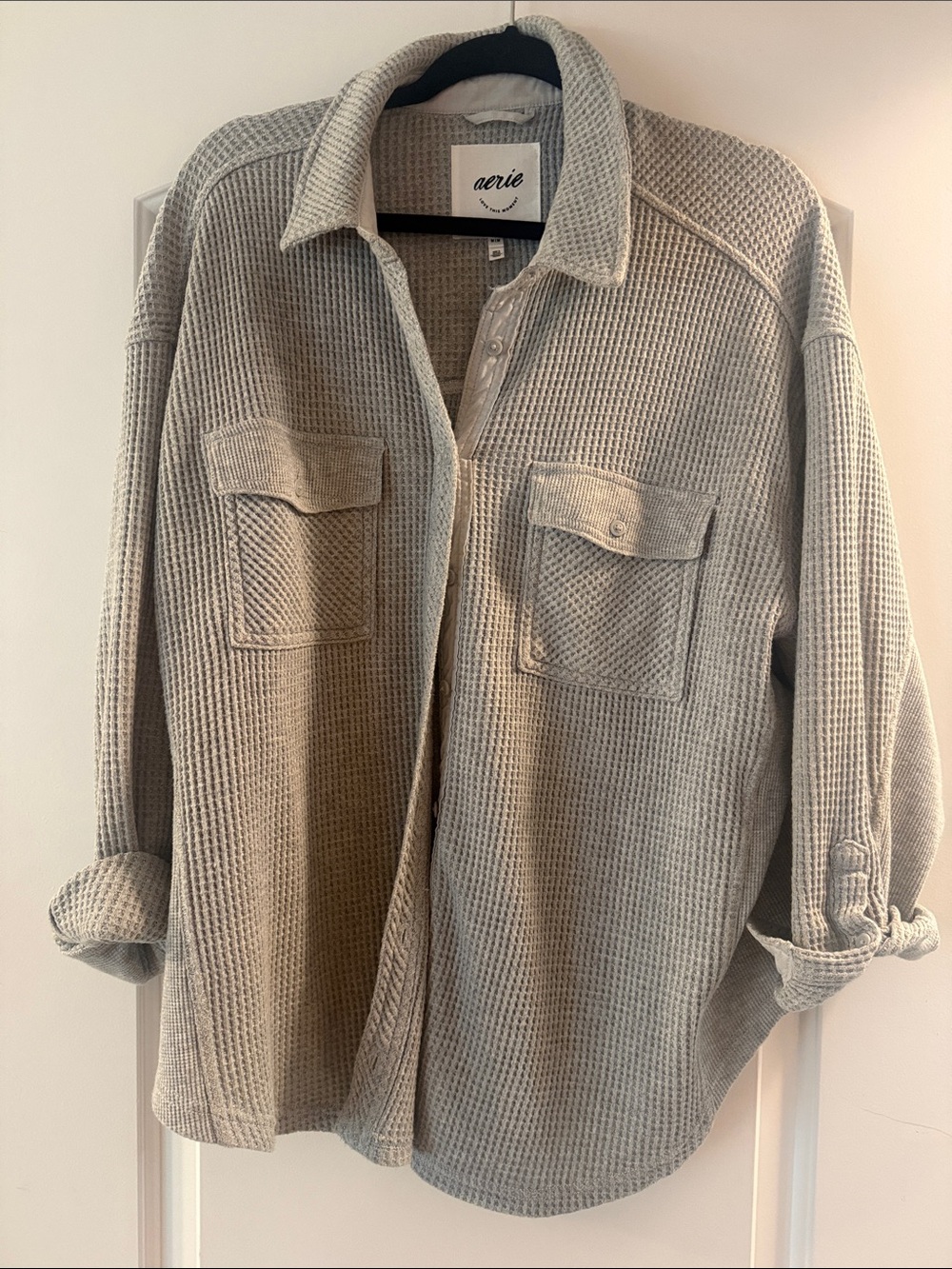 aerie Waffle-Knit Shacket in gray